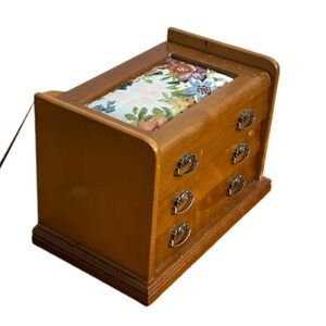 Vintage London, leather wooden tapestry ordinate armoire‎ jewelry box